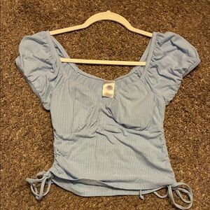 No Boundaries Light Blue Ruched Crop Top